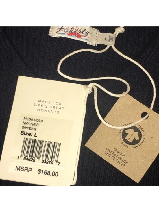 NWT! Faherty Mikki Polo Cashmere Cotton Sweater Navy Blue Sz L - Picture 5 of 5